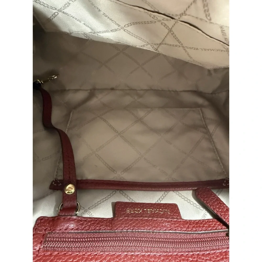 Michael Kors Bedford Pebbled Leather Satchel Crossbody Bag Oxblood Burgundy Gold